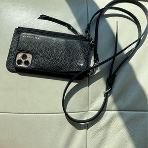 bandolier emma crossbody phone case purse black pebbled leather iphone11 pro max